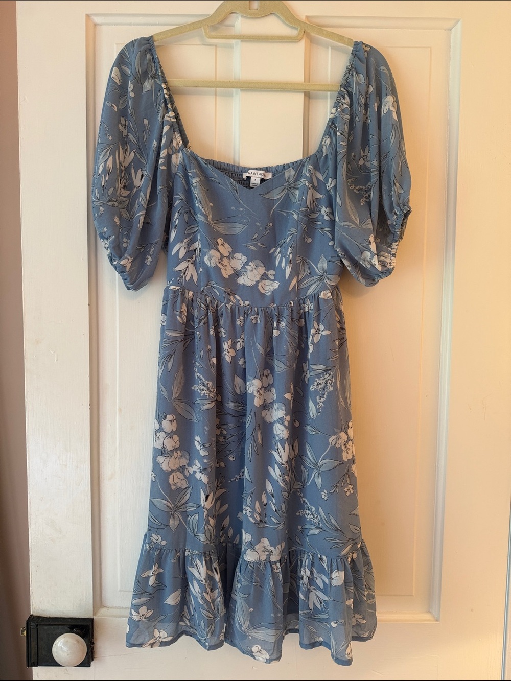 41 Hawthorn Dusty Blue Floral Puff-Sleeve Mini Dress
